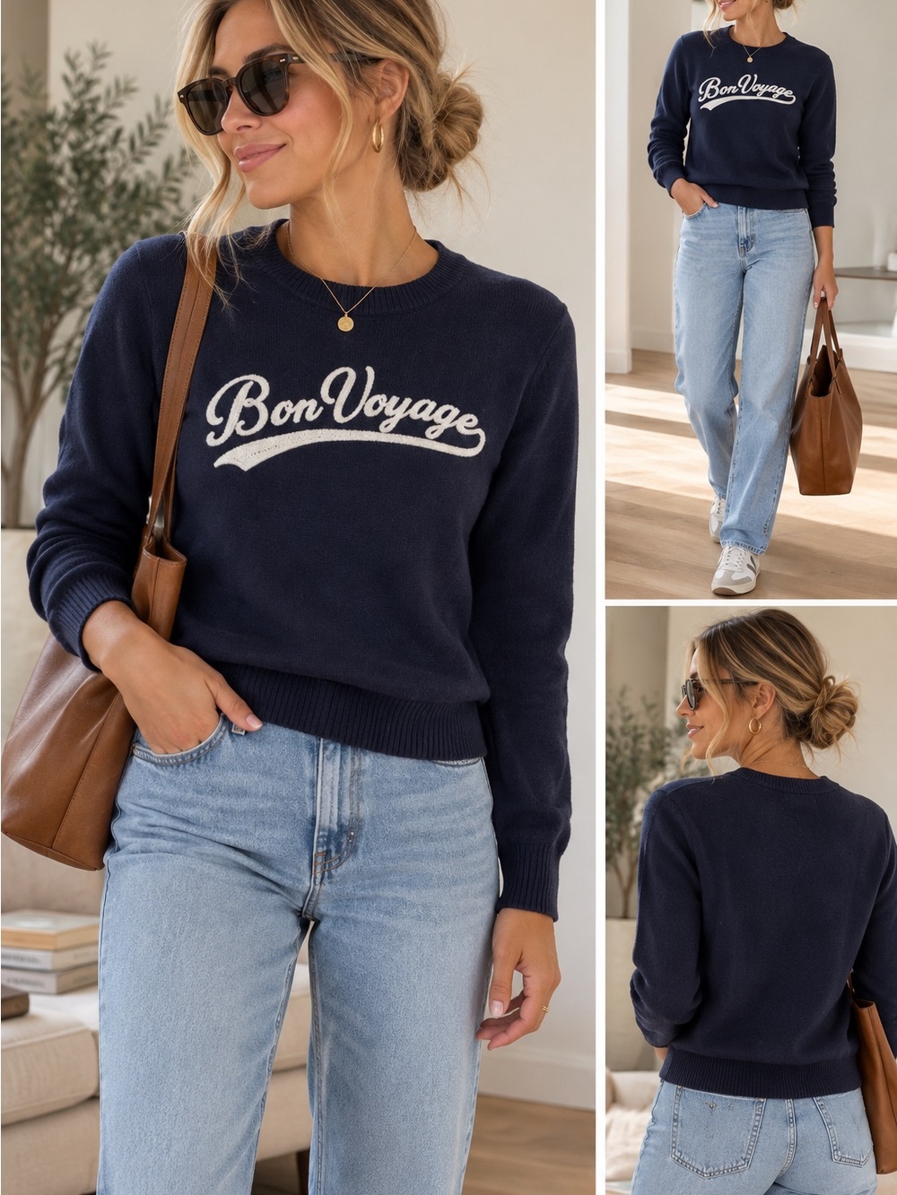 J.Crew Teddy Bon Voyage Navy Sweater Size S